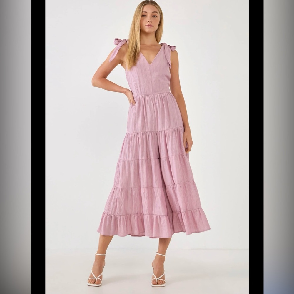 Free the Roses Pink Tiered Ruffled Midi Dress
